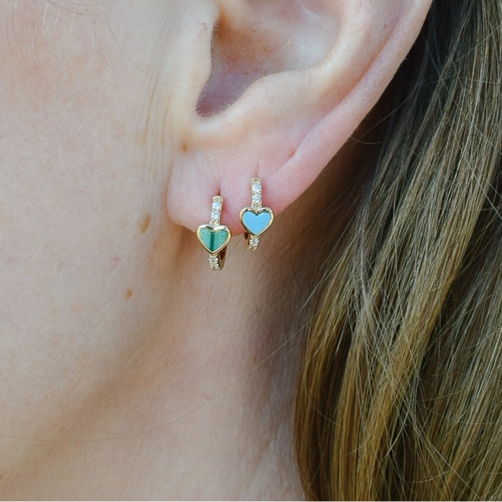 Diamond and malachite or turquoise huggies